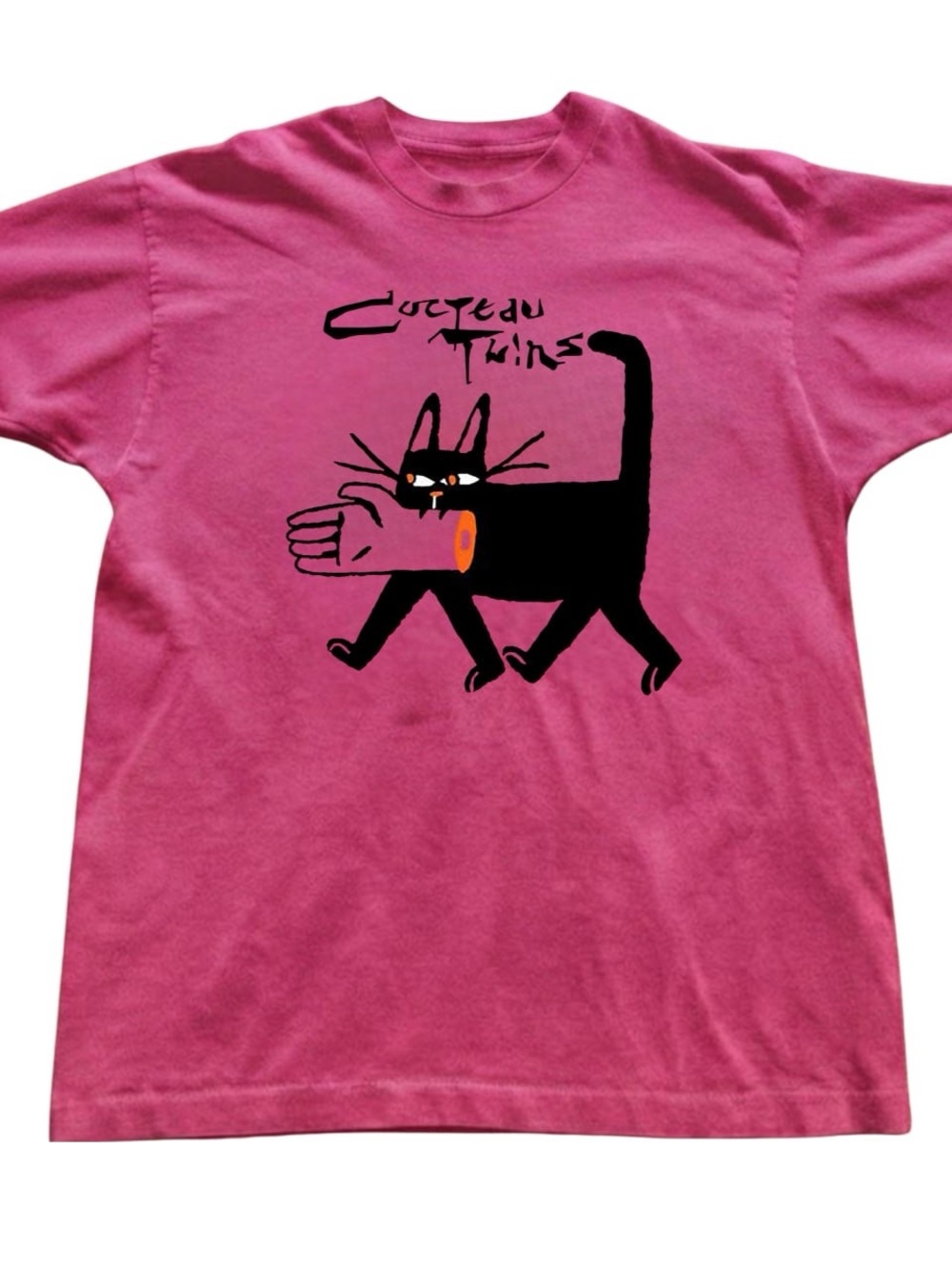 Pink Tee with Black Cocteau Twins Cat Graphic